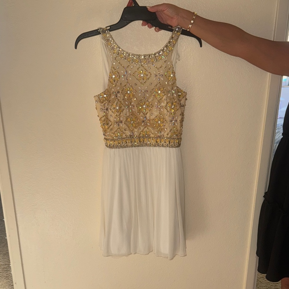 Crystal Doll Gold and White Mini Dress